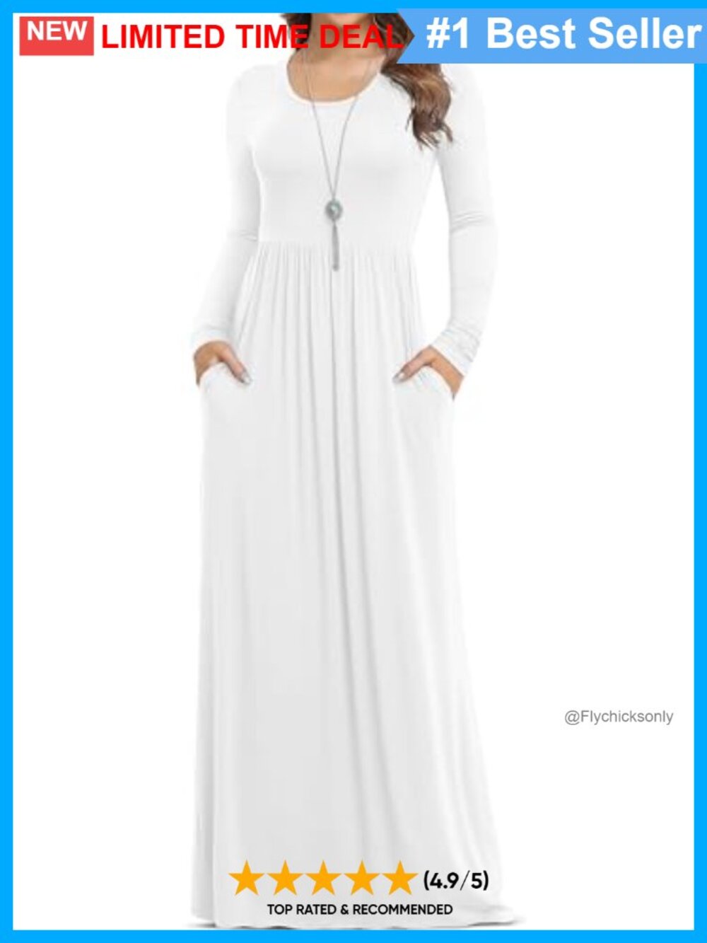 Long Sleeve Empire Waist Maxi Dress with Pockets Stretch Knit Casual